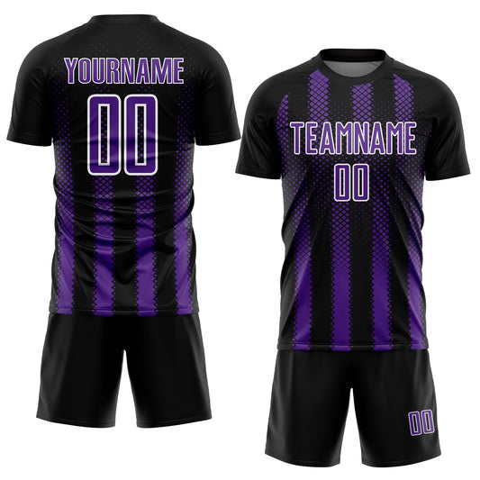 Custom Black Purple-White Geometric Shape Sublimation Soccer Uniform Jersey