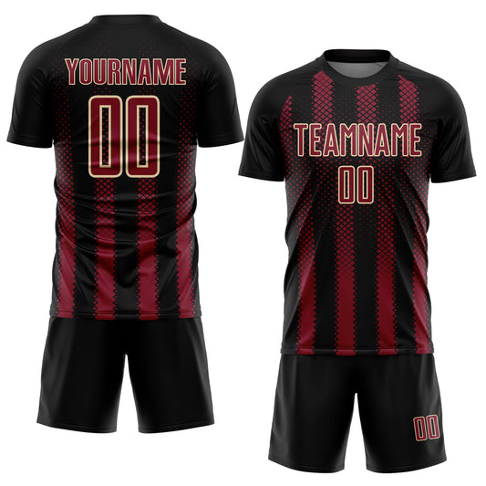 Custom Black Crimson-Cream Geometric Shape Sublimation Soccer Uniform Jersey