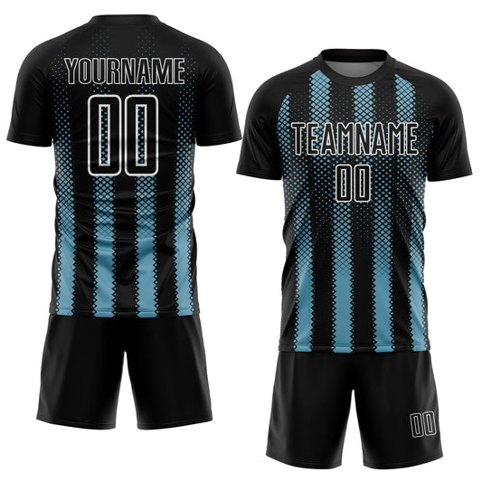 Custom Black Shadow Blue-White Geometric Shape Sublimation Soccer Uniform Jersey