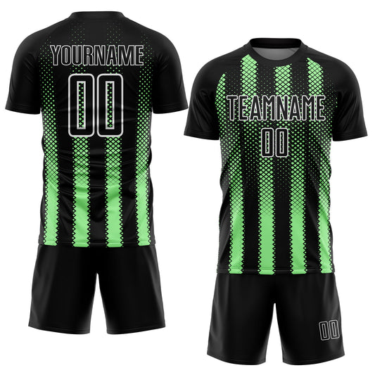 Custom Black Pea Green-White Geometric Shape Sublimation Soccer Uniform Jersey