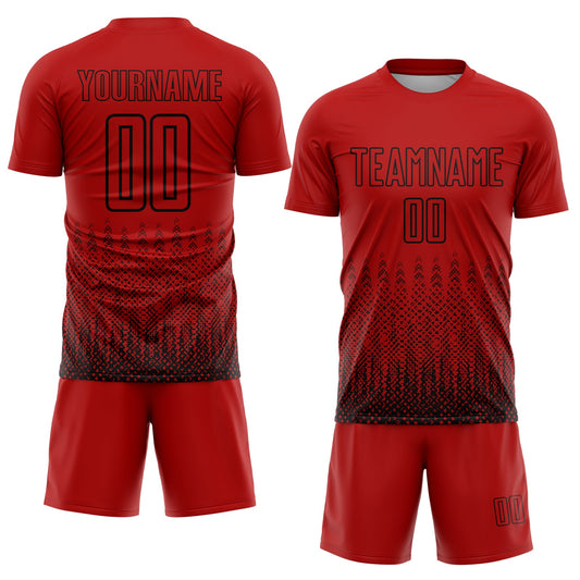 Custom Red Black Geometric Shape Sublimation Soccer Uniform Jersey