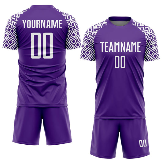 Custom Purple White Geometric Shape Sublimation Soccer Uniform Jersey