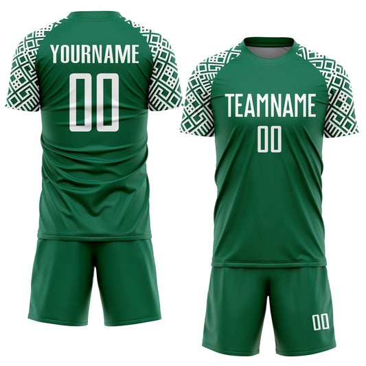 Custom Kelly Green White Geometric Shape Sublimation Soccer Uniform Jersey