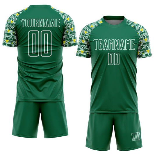 Custom Kelly Green White Geometric Shape Sublimation Soccer Uniform Jersey