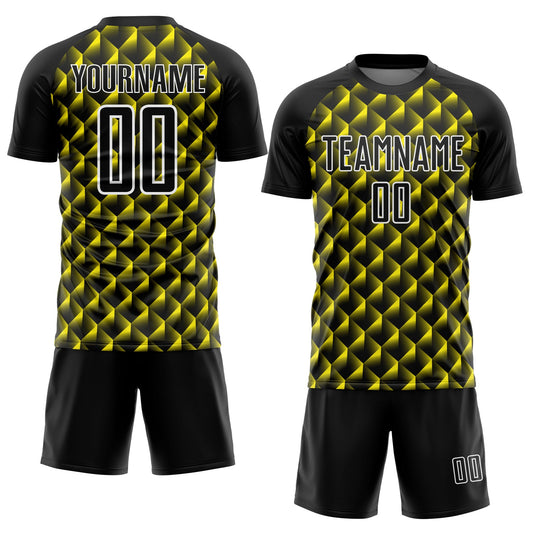 Custom Black Light Yellow-White Geometric Shape Sublimation Soccer Uniform Jersey