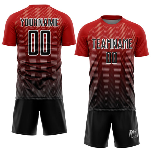 Custom Red Black-White Gradient Line Sublimation Soccer Uniform Jersey
