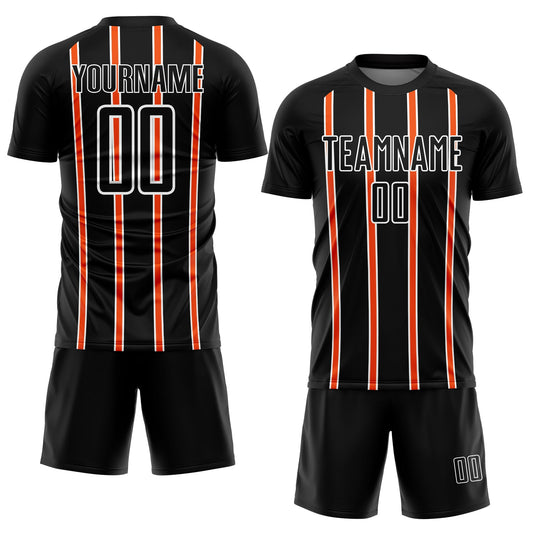 Custom Black Orange-White Stripe Line Sublimation Soccer Uniform Jersey