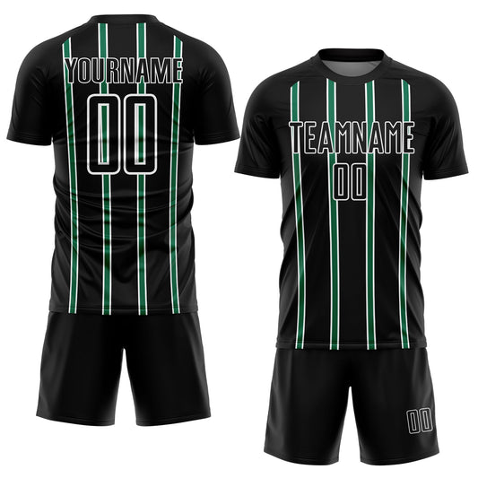 Custom Black Kelly Green-White Stripe Line Sublimation Soccer Uniform Jersey