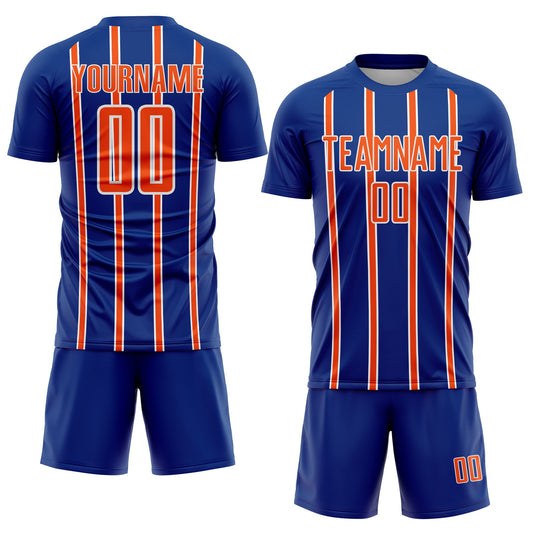 Custom Royal Orange-White Stripe Line Sublimation Soccer Uniform Jersey