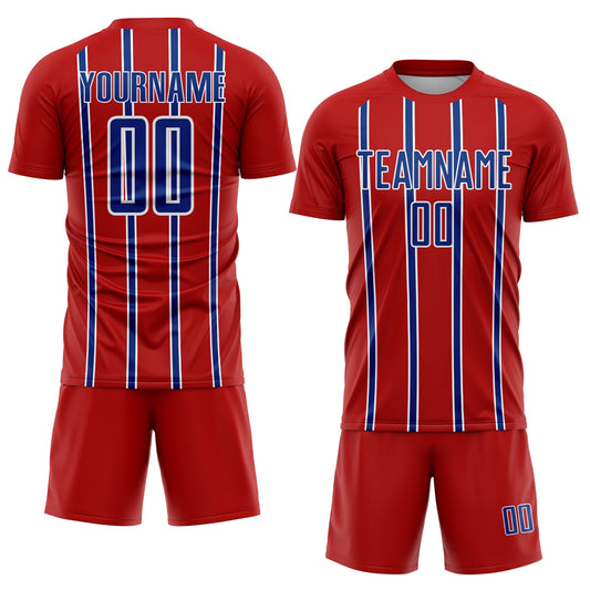 Custom Red Royal-White Stripe Line Sublimation Soccer Uniform Jersey