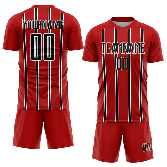 Custom Red Black-White Stripe Line Sublimation Soccer Uniform Jersey