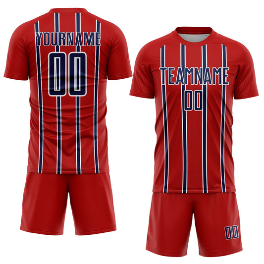 Custom Red Navy-White Stripe Line Sublimation Soccer Uniform Jersey