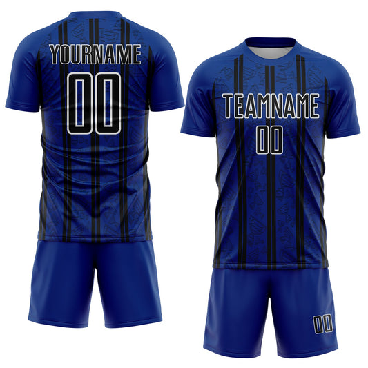 Custom Royal Black-White Stripe Line Sublimation Soccer Uniform Jersey