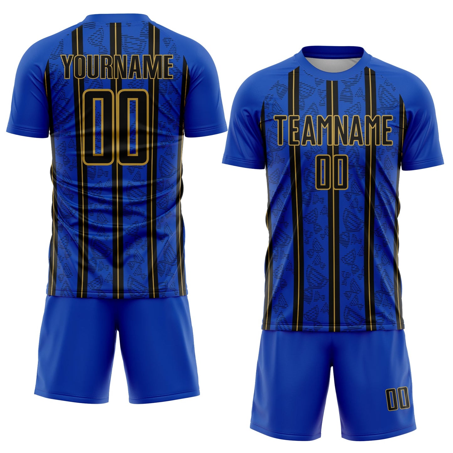 Custom Thunder Blue Black-Old Gold Stripe Line Sublimation Soccer Uniform Jersey