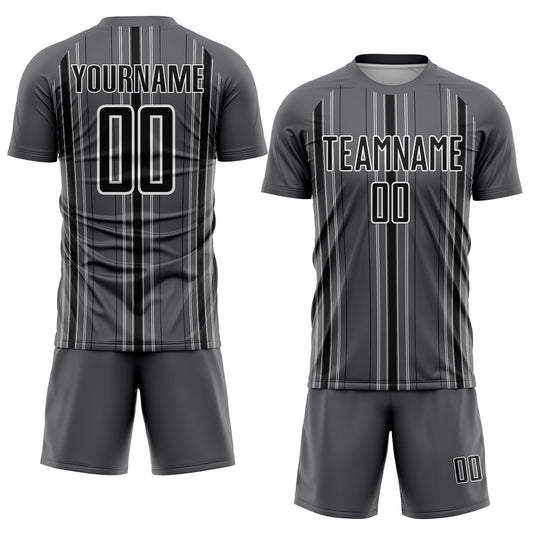 Custom Steel Gray Black-White Stripe Sublimation Soccer Uniform Jersey