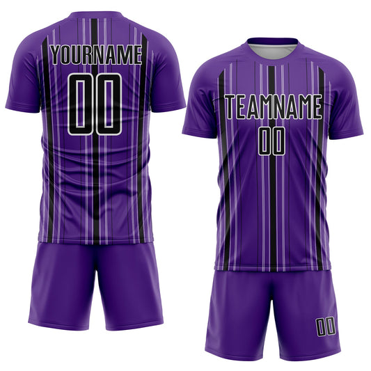 Custom Purple Black-White Stripe Sublimation Soccer Uniform Jersey