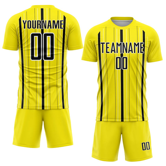Custom Light Yellow Black-White Stripe Sublimation Soccer Uniform Jersey