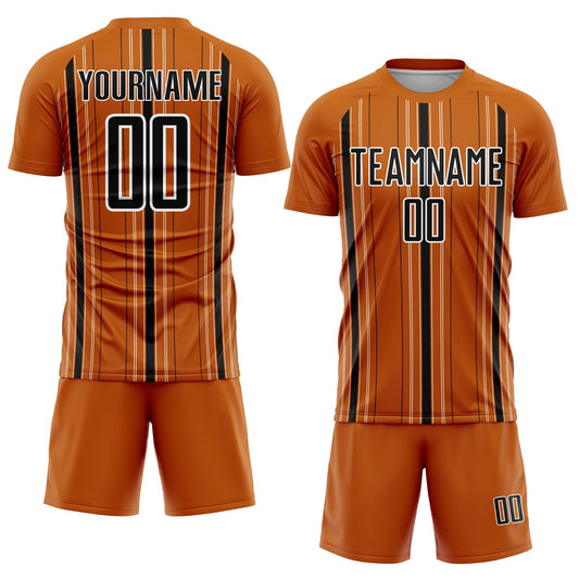 Custom Texas Orange Black-White Stripe Sublimation Soccer Uniform Jersey