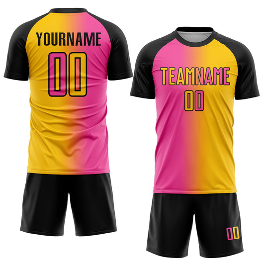 Custom Yellow Pink-Black Sublimation Gradient Fashion Soccer Uniform Jersey
