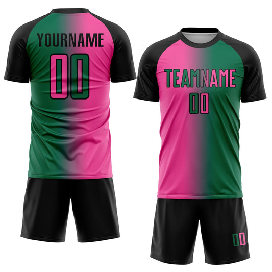 Custom Kelly Green Pink-Black Sublimation Gradient Fashion Soccer Uniform Jersey