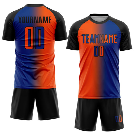 Custom Royal Orange-Black Sublimation Gradient Fashion Soccer Uniform Jersey