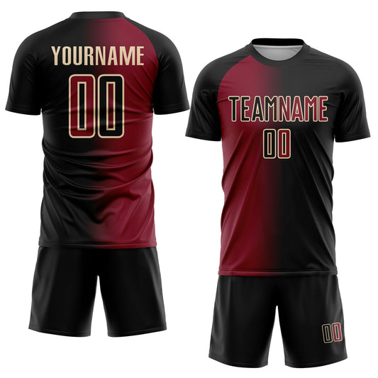 Custom Black Crimson-Cream Sublimation Gradient Fashion Soccer Uniform Jersey
