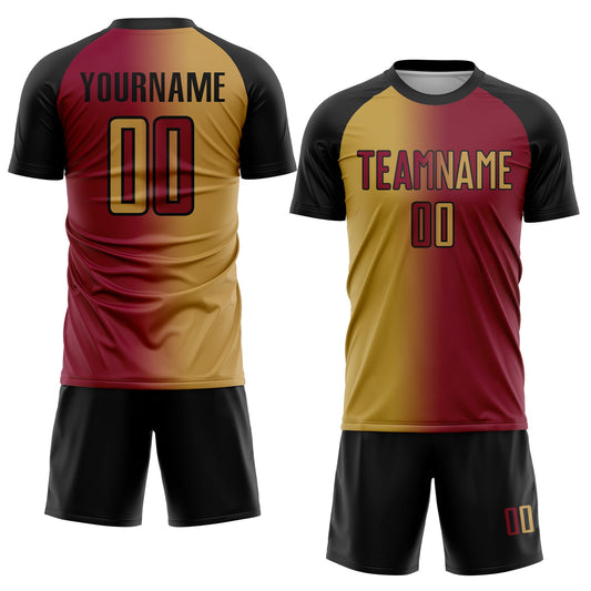 Custom Maroon Old Gold-Black Sublimation Gradient Fashion Soccer Uniform Jersey