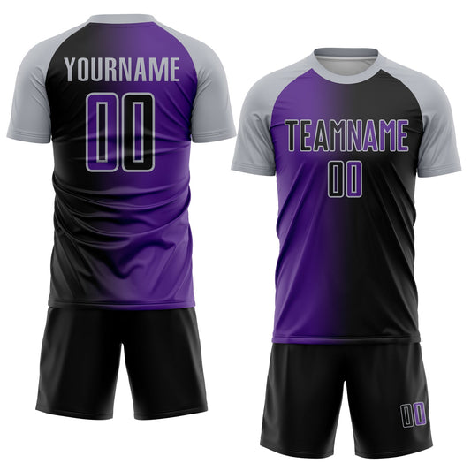 Custom Black Purple-Gray Sublimation Gradient Fashion Soccer Uniform Jersey