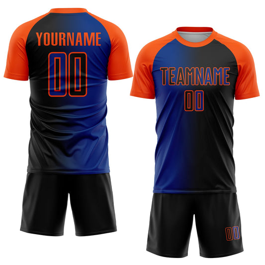 Custom Black Royal-Orange Sublimation Gradient Fashion Soccer Uniform Jersey