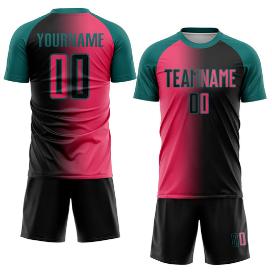Custom Black Neon Pink-Teal Sublimation Gradient Fashion Soccer Uniform Jersey