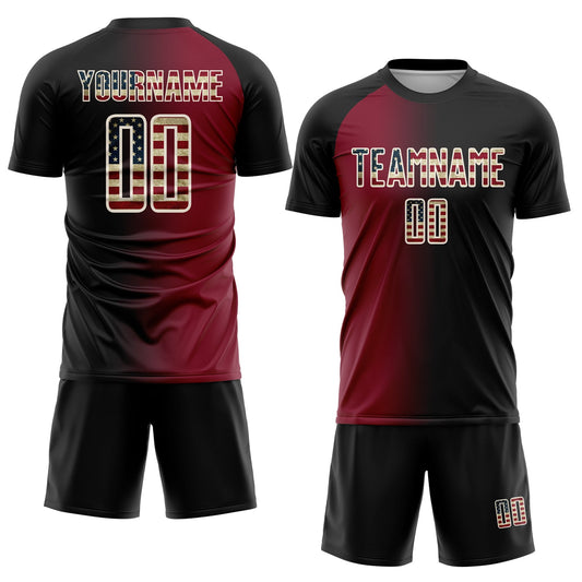 Custom Black Vintage USA Flag Crimson-Cream Sublimation Gradient Fashion Soccer Uniform Jersey