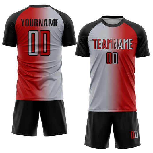 Custom Red Gray-Black Sublimation Gradient Fashion Soccer Uniform Jersey