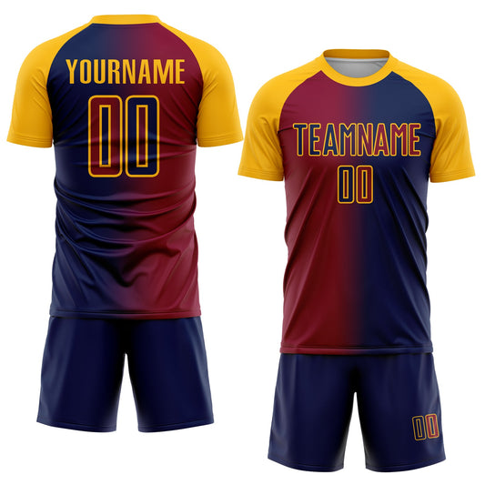 Custom Navy Maroon-Gold Sublimation Gradient Fashion Soccer Uniform Jersey
