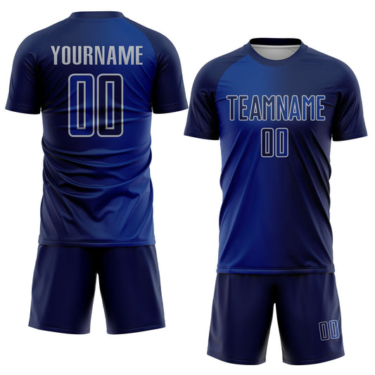 Custom Navy Royal-Gray Sublimation Gradient Fashion Soccer Uniform Jersey