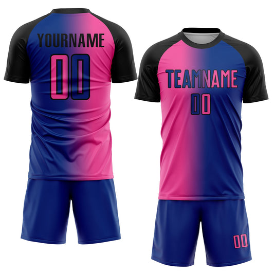 Custom Royal Pink-Black Sublimation Gradient Fashion Soccer Uniform Jersey
