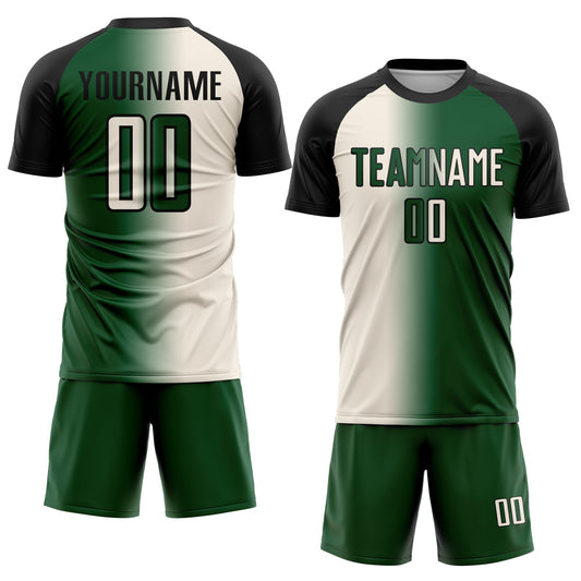 Custom Green Cream-Black Sublimation Gradient Fashion Soccer Uniform Jersey