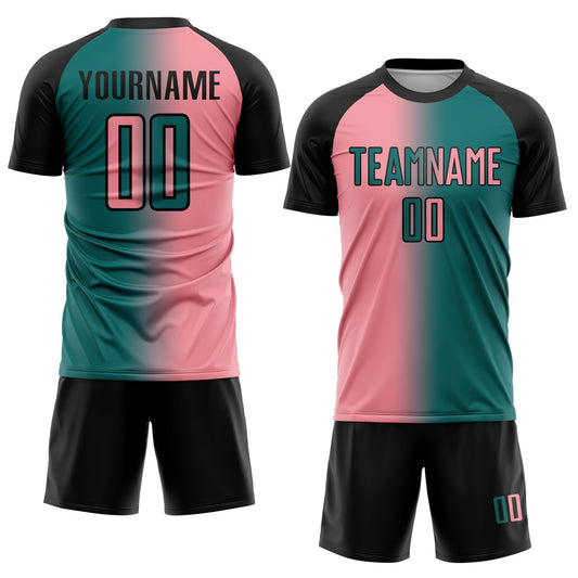 Custom Teal Medium Pink-Black Sublimation Gradient Fashion Soccer Uniform Jersey
