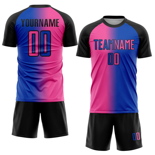Custom Thunder Blue Pink-Black Sublimation Gradient Fashion Soccer Uniform Jersey