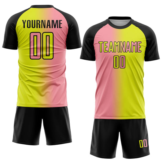 Custom Neon Yellow Medium Pink-Black Sublimation Gradient Fashion Soccer Uniform Jersey