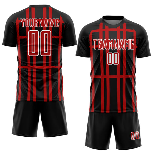 Custom Black Red-White Stripe Line Sublimation Soccer Uniform Jersey