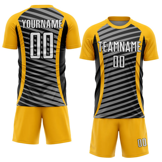 Custom Gold White-Black Stripe Line Sublimation Soccer Uniform Jersey