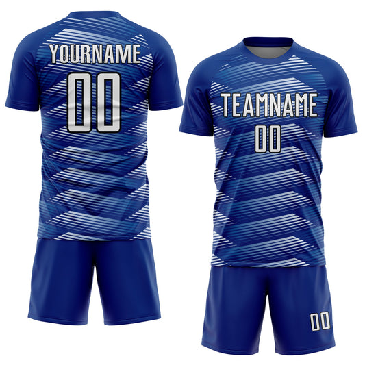 Custom Royal White-Black Stripe Line Sublimation Soccer Uniform Jersey