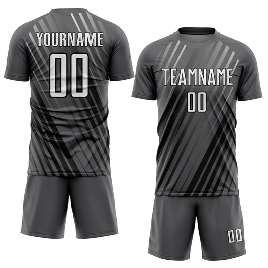 Custom Steel Gray White-Black Stripe Line Sublimation Soccer Uniform Jersey