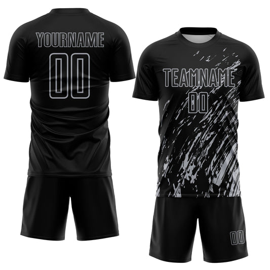 Custom Black Gray Splash Sublimation Soccer Uniform Jersey