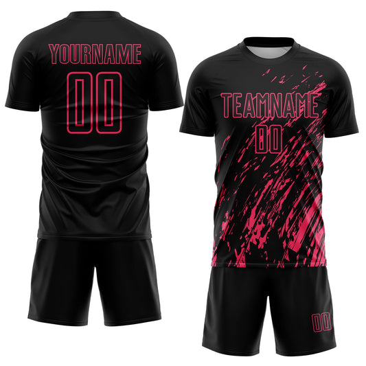 Custom Black Neon Pink Splash Sublimation Soccer Uniform Jersey