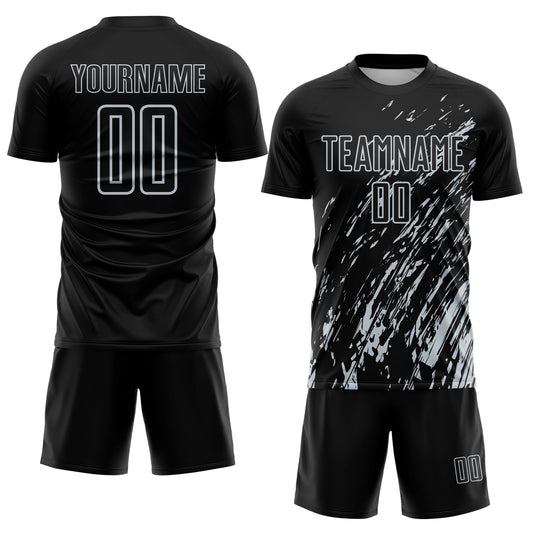 Custom Black Silver Splash Sublimation Soccer Uniform Jersey