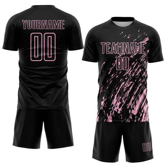 Custom Black Light Pink Splash Sublimation Soccer Uniform Jersey