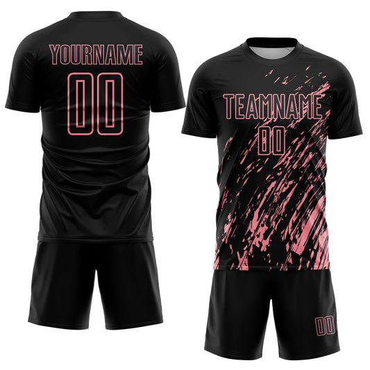 Custom Black Medium Pink Splash Sublimation Soccer Uniform Jersey