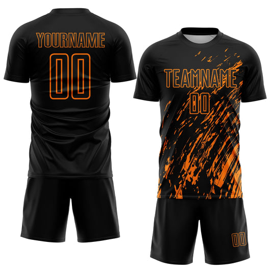 Custom Black Bay Orange Splash Sublimation Soccer Uniform Jersey