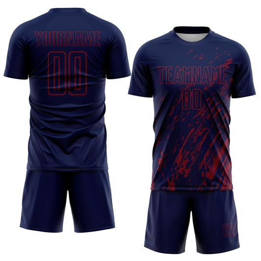 Custom Navy Crimson Splash Sublimation Soccer Uniform Jersey
